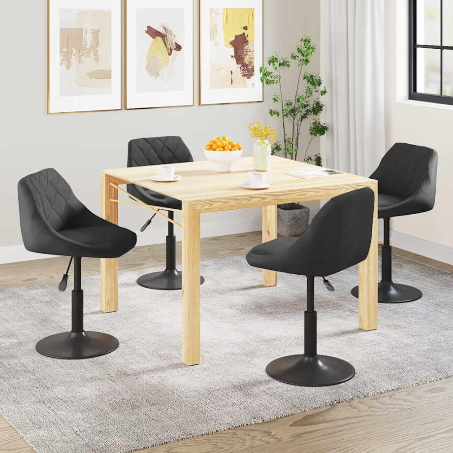 vidaXL Eetkamerstoelen draaibaar 4 st fluweel zwart afbeelding 1