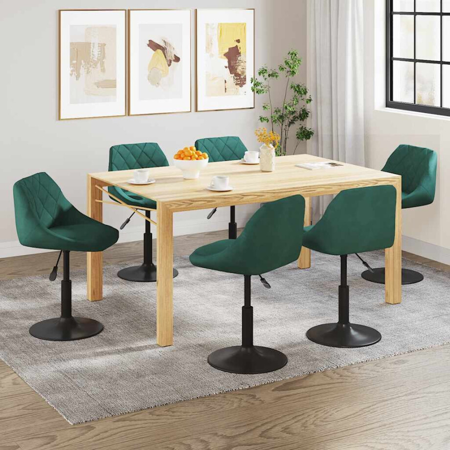 vidaXL Eetkamerstoelen draaibaar 6 st fluweel donkergroen afbeelding 1