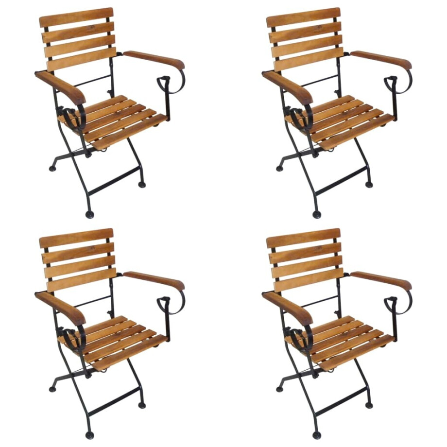 vidaXL Tuinstoelen inklapbaar 4 st staal en massief acaciahout afbeelding 1