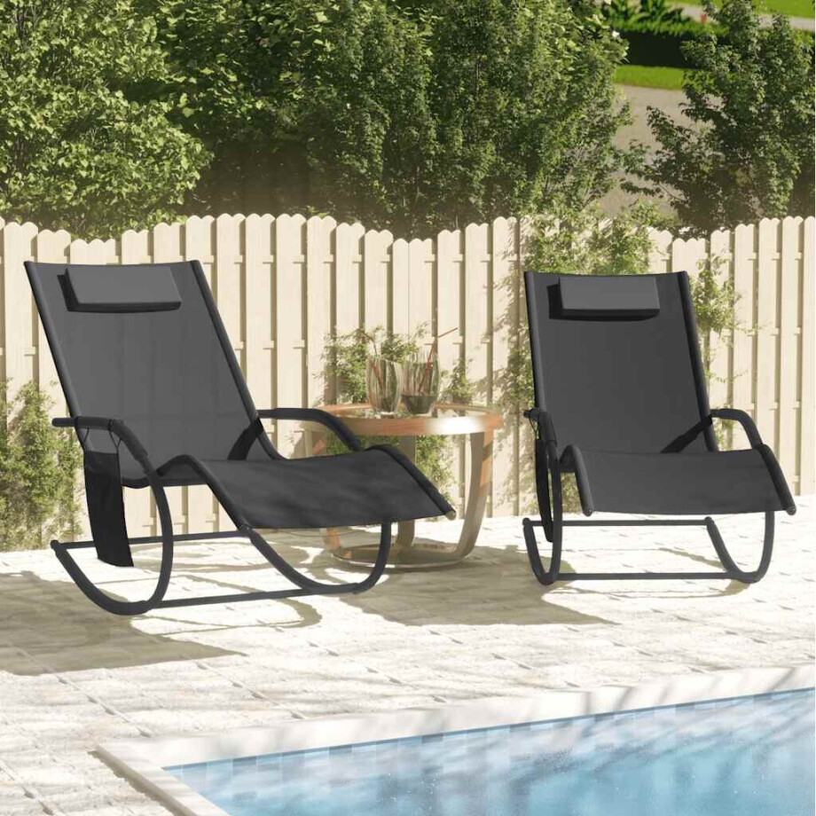 vidaXL Ligbedden 2 st schommelend staal en textileen zwart afbeelding 1