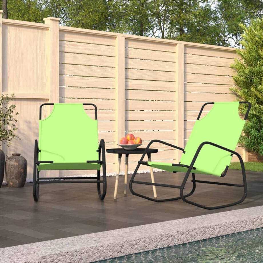 vidaXL Ligstoelen 2 st schommelend staal en textileen groen afbeelding 1