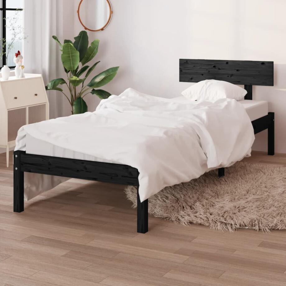 vidaXL Bedframe massief grenenhout zwart 90x190 cm vidaXL Bedframe massief grenenhout zwart 90x190 cm afbeelding 1