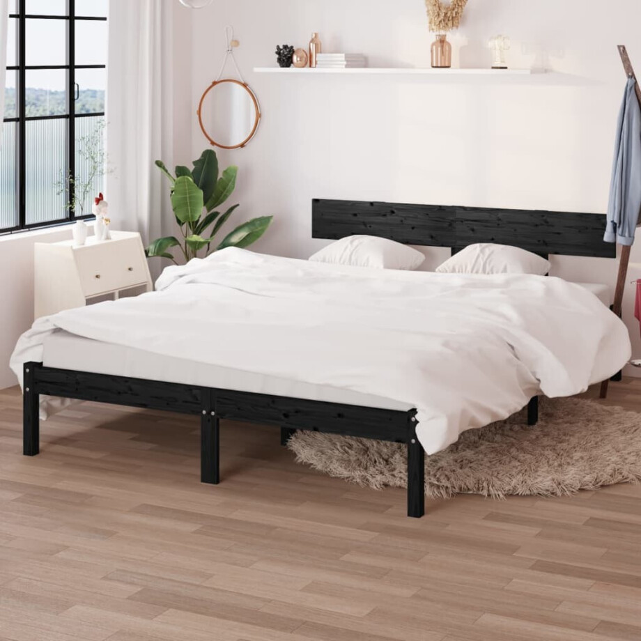 vidaXL Bedframe massief hout zwart 120x190 cm vidaXL Bedframe massief hout zwart 120x190 cm afbeelding 1