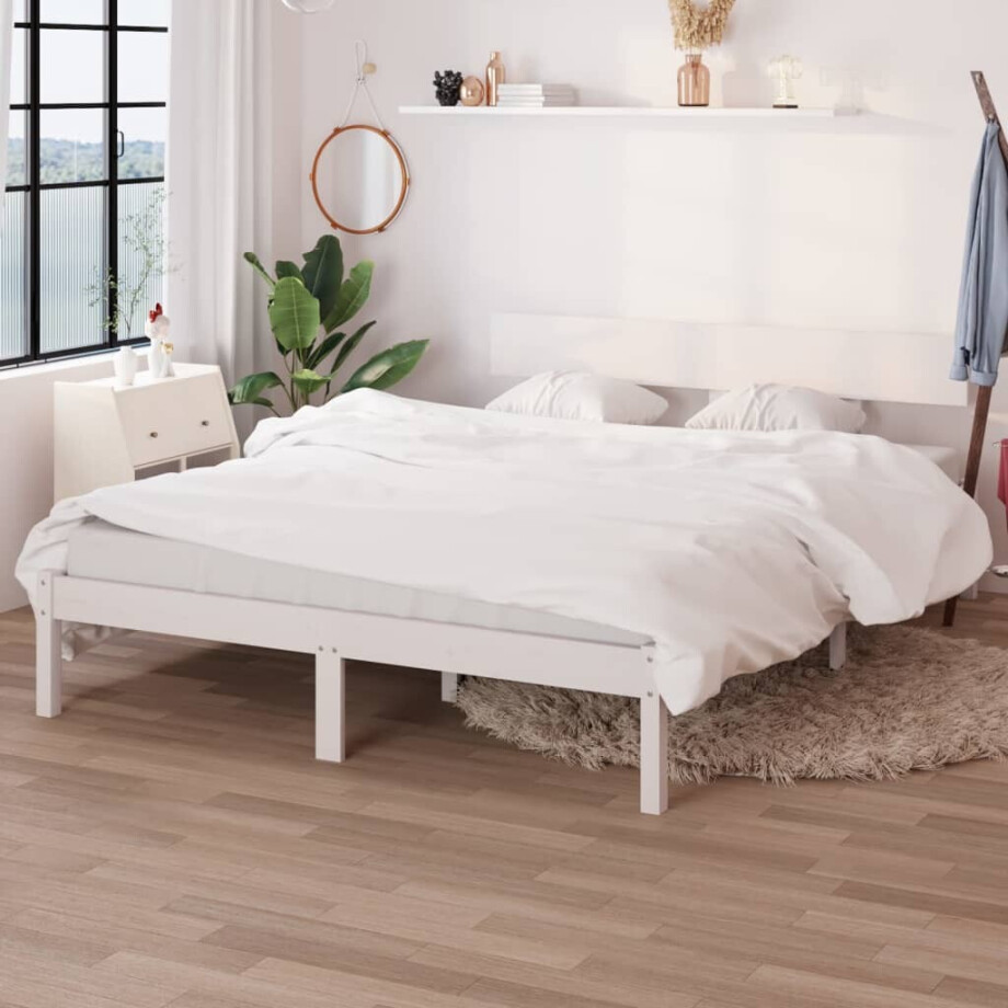 vidaXL Bedframe massief grenenhout wit 150x200 cm vidaXL Bedframe massief grenenhout wit 150x200 cm afbeelding 1