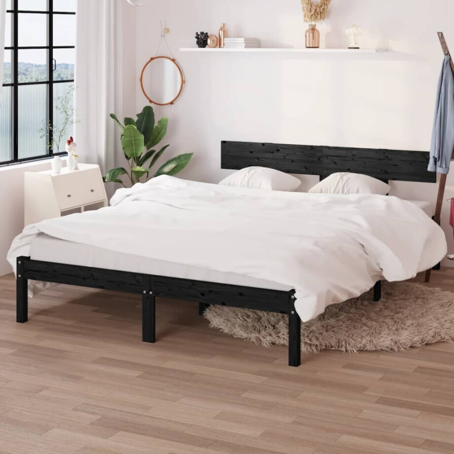 vidaXL Bedframe massief grenenhout zwart 160x200 cm vidaXL Bedframe massief grenenhout zwart 160x200 cm afbeelding 1