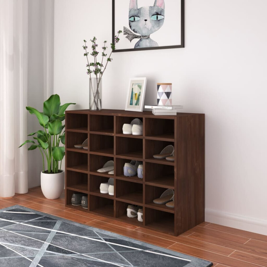 vidaXL Schoenenrek 92x30x67,5 cm bewerkt hout bruin eikenkleur vidaXL Schoenenrek 92x30x67,5 cm bewerkt hout bruin eikenkleur afbeelding 1