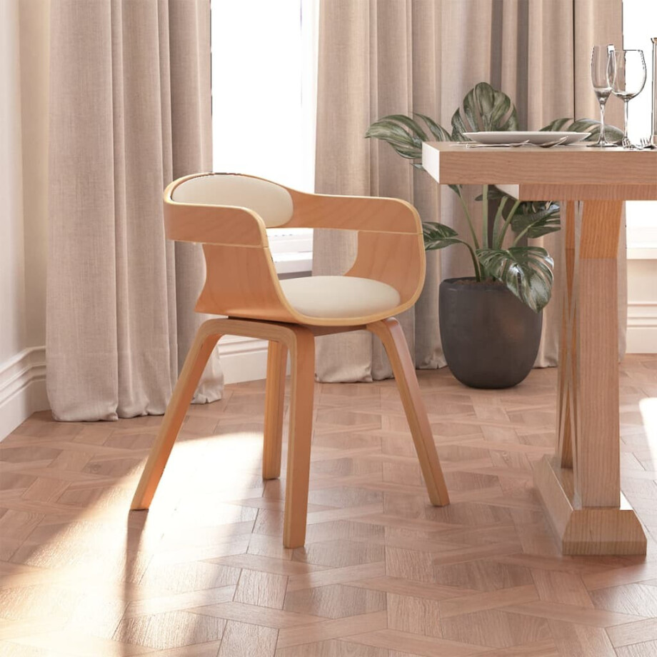vidaXL Eetkamerstoel kunstleer en gebogen hout crèmekleurig vidaXL Eetkamerstoel kunstleer en gebogen hout crèmekleurig afbeelding 1