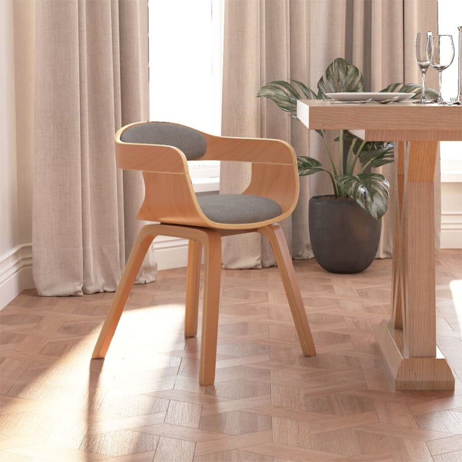 vidaXL Eetkamerstoel gebogen hout en stof taupe afbeelding 1