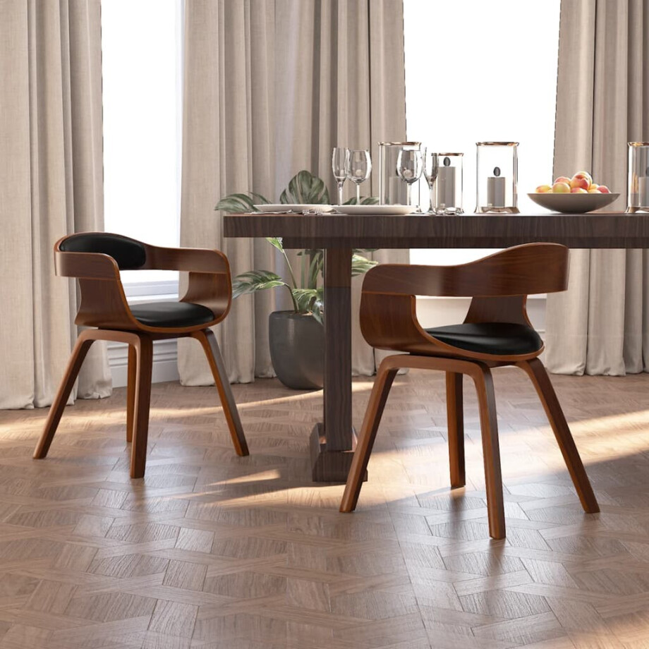 vidaXL Eetkamerstoelen 2 st gebogen hout en kunstleer zwart afbeelding 1