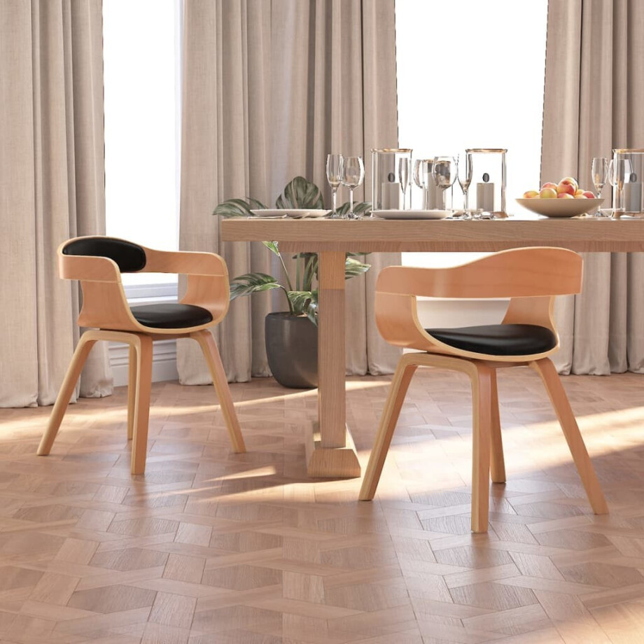 vidaXL Eetkamerstoelen 2 st gebogen hout en kunstleer zwart afbeelding 1