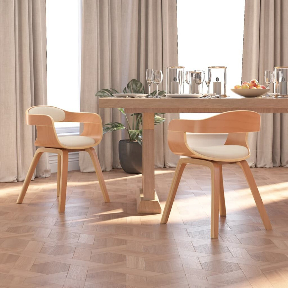 vidaXL Eetkamerstoelen 2 st gebogen hout en kunstleer crèmekleurig afbeelding 1