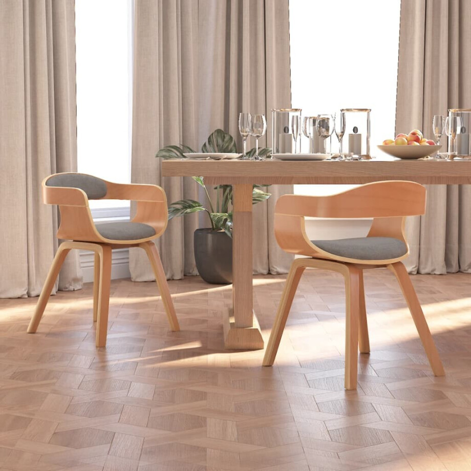 vidaXL Eetkamerstoel 2 st gebogen hout en stof taupe afbeelding 1