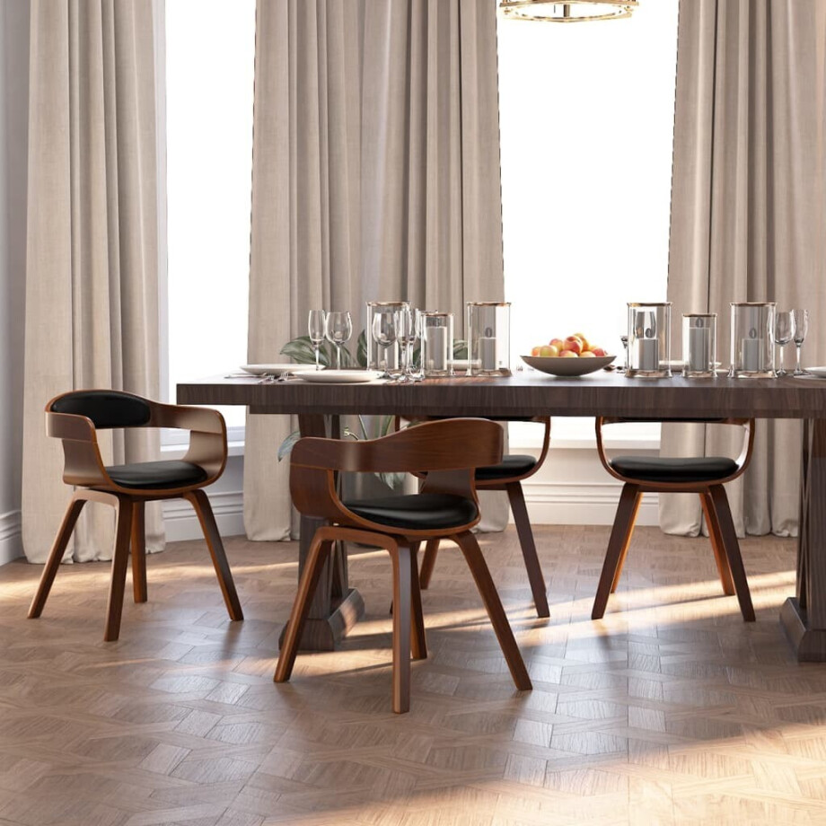 vidaXL Eetkamerstoelen 4 st gebogen hout en kunstleer zwart afbeelding 1