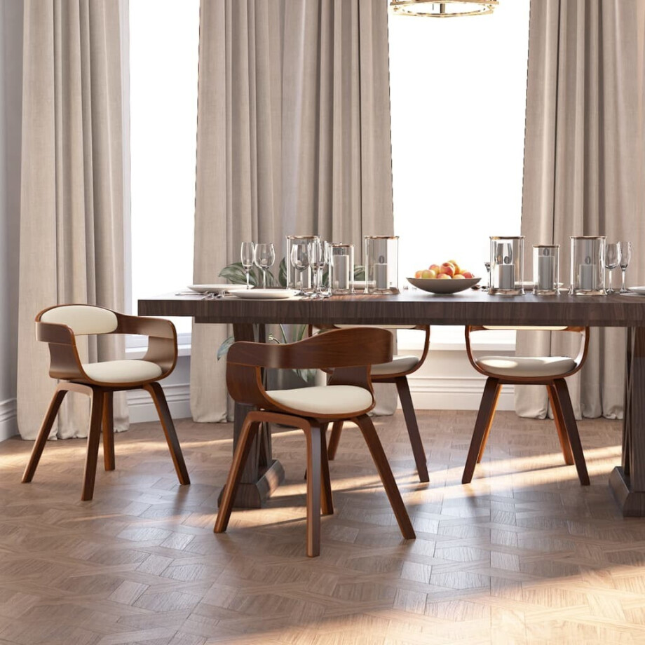 vidaXL Eetkamerstoelen 4 st gebogen hout en kunstleer crèmekleurig afbeelding 1