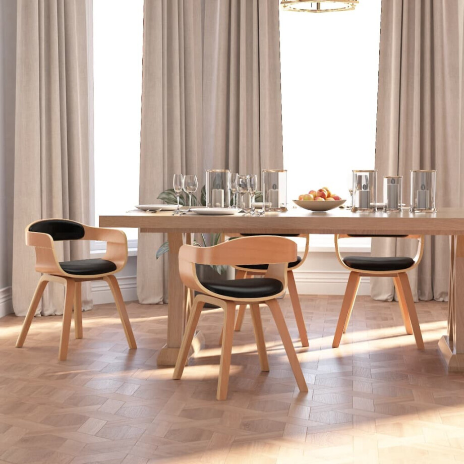 vidaXL Eetkamerstoelen 4 st gebogen hout en kunstleer zwart afbeelding 1