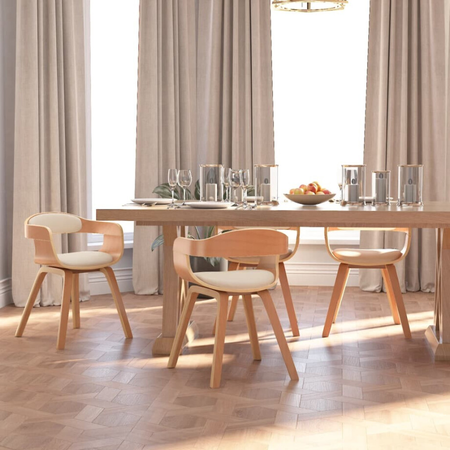 vidaXL Eetkamerstoelen 4 st gebogen hout en kunstleer crèmekleurig afbeelding 1