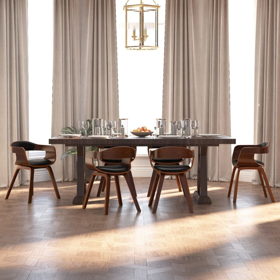 vidaXL Eetkamerstoelen 6 st gebogen hout en kunstleer zwart afbeelding 1