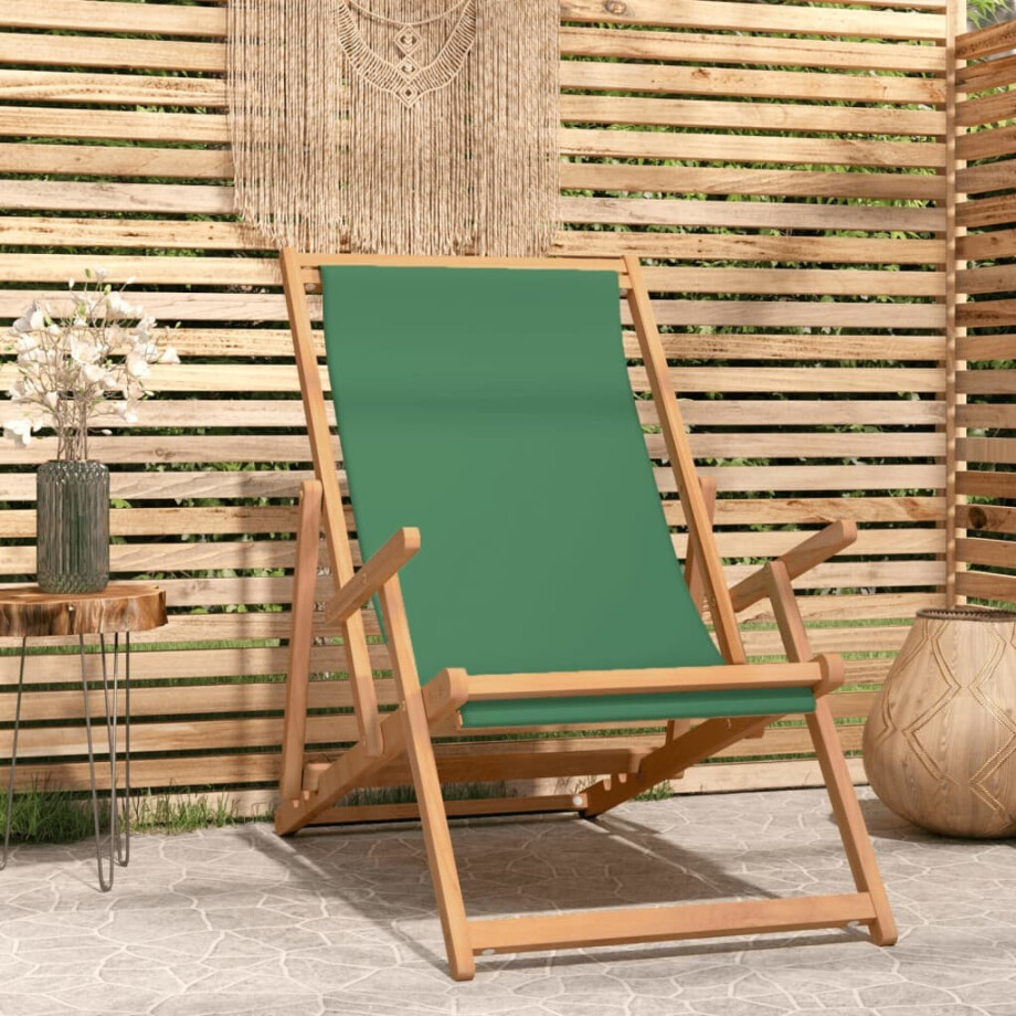 vidaXL Strandstoel inklapbaar massief teakhout groen vidaXL Strandstoel inklapbaar massief teakhout groen afbeelding 1