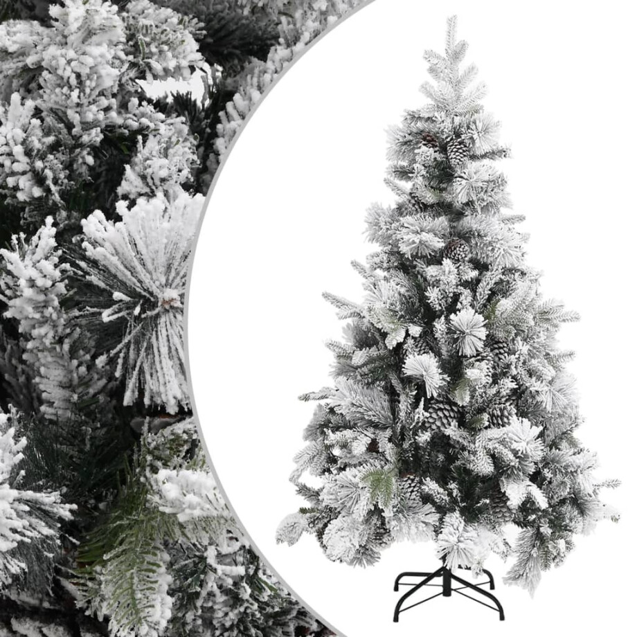 vidaXL Kerstboom met dennenappels en sneeuw 195 cm PVC en PE afbeelding 1