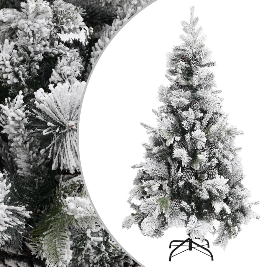 vidaXL Kerstboom met dennenappels en sneeuw 225 cm PVC en PE afbeelding 1