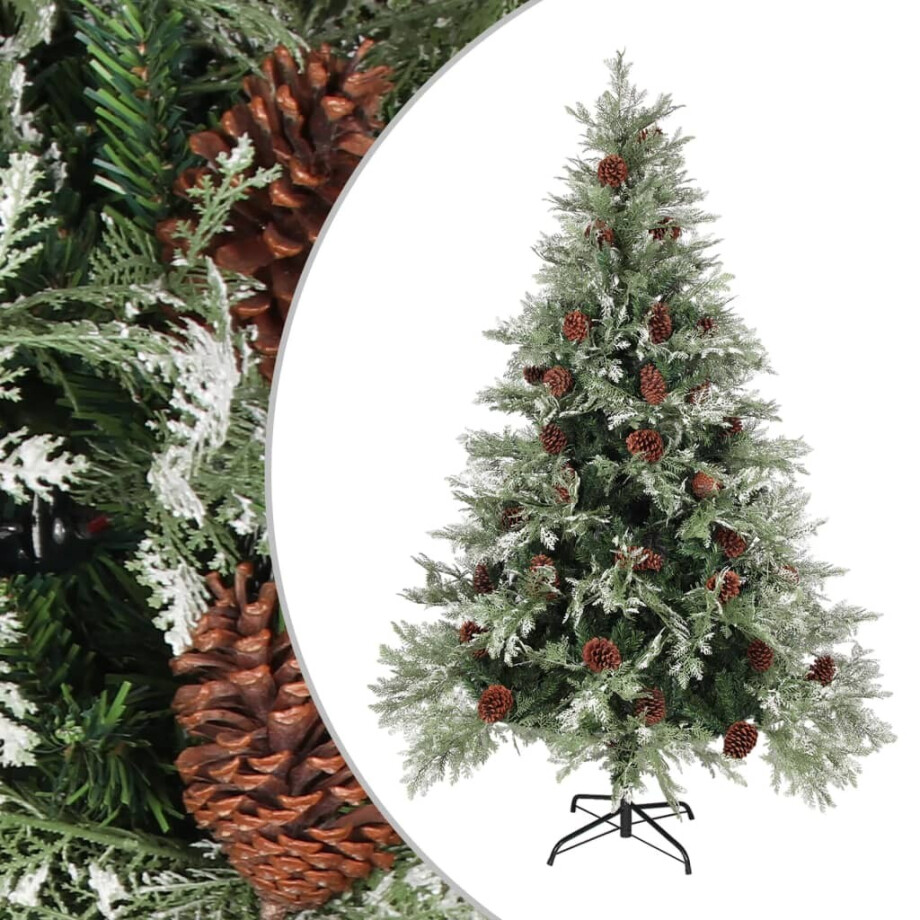 vidaXL Kerstboom met dennenappels 150 cm PVC en PE groen en wit afbeelding 1