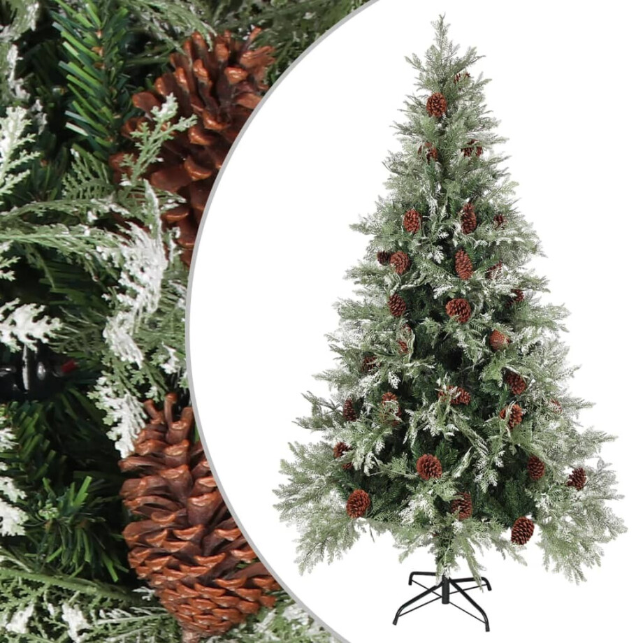 vidaXL Kerstboom met dennenappels 195 cm PVC en PE groen en wit vidaXL Kerstboom met dennenappels 195 cm PVC en PE groen en wit afbeelding 1