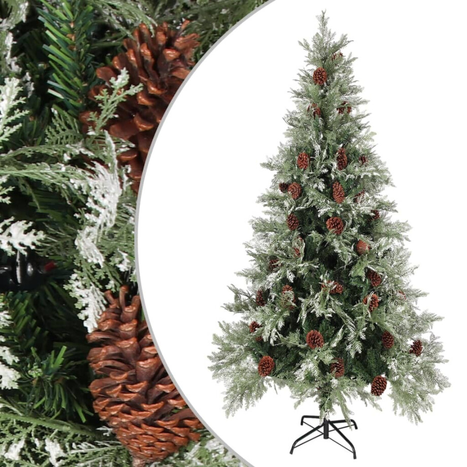vidaXL Kerstboom met dennenappels 225 cm PVC en PE groen en wit vidaXL Kerstboom met dennenappels 225 cm PVC en PE groen en wit afbeelding 1