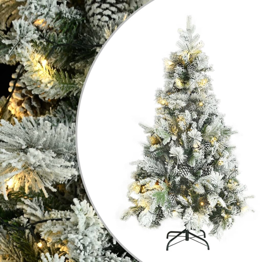 vidaXL Kerstboom met LED en dennenappels en sneeuw 195 cm PVC en PE afbeelding 1