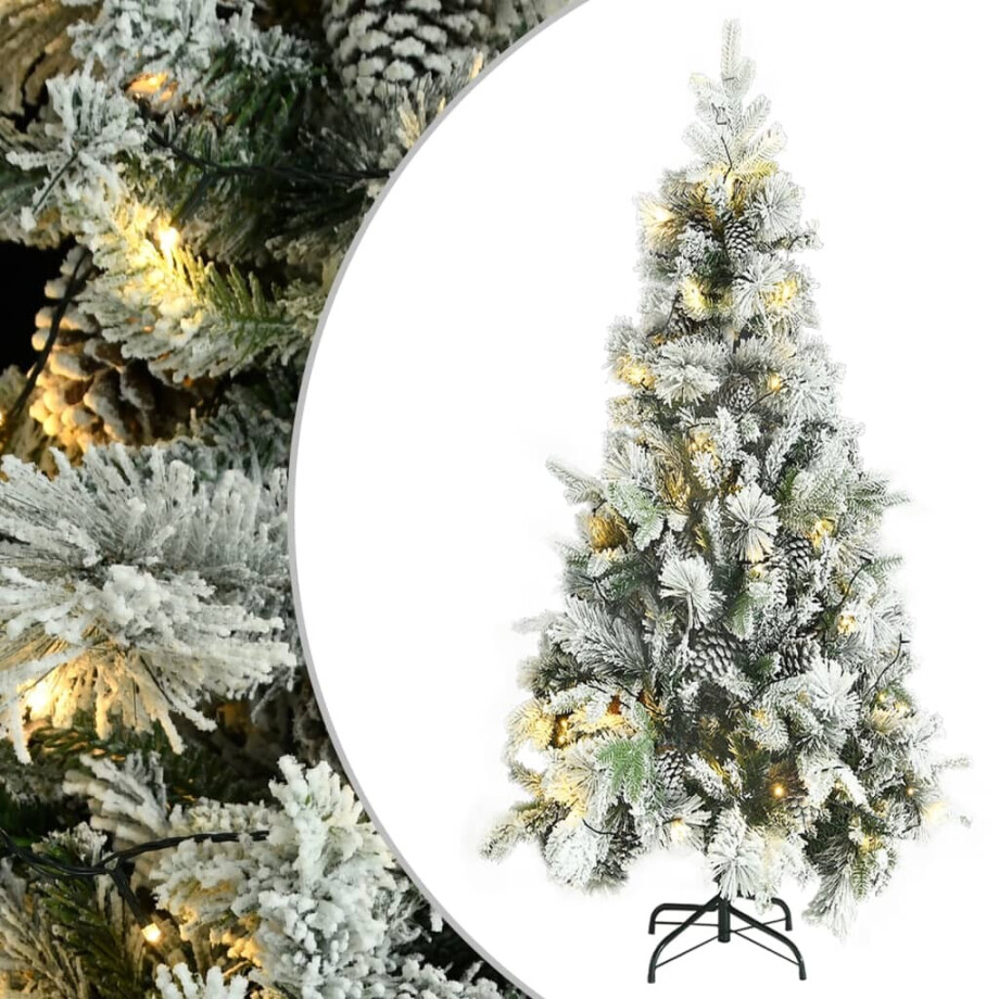 vidaXL Kerstboom met LED en dennenappels en sneeuw 225 cm PVC en PE afbeelding 1