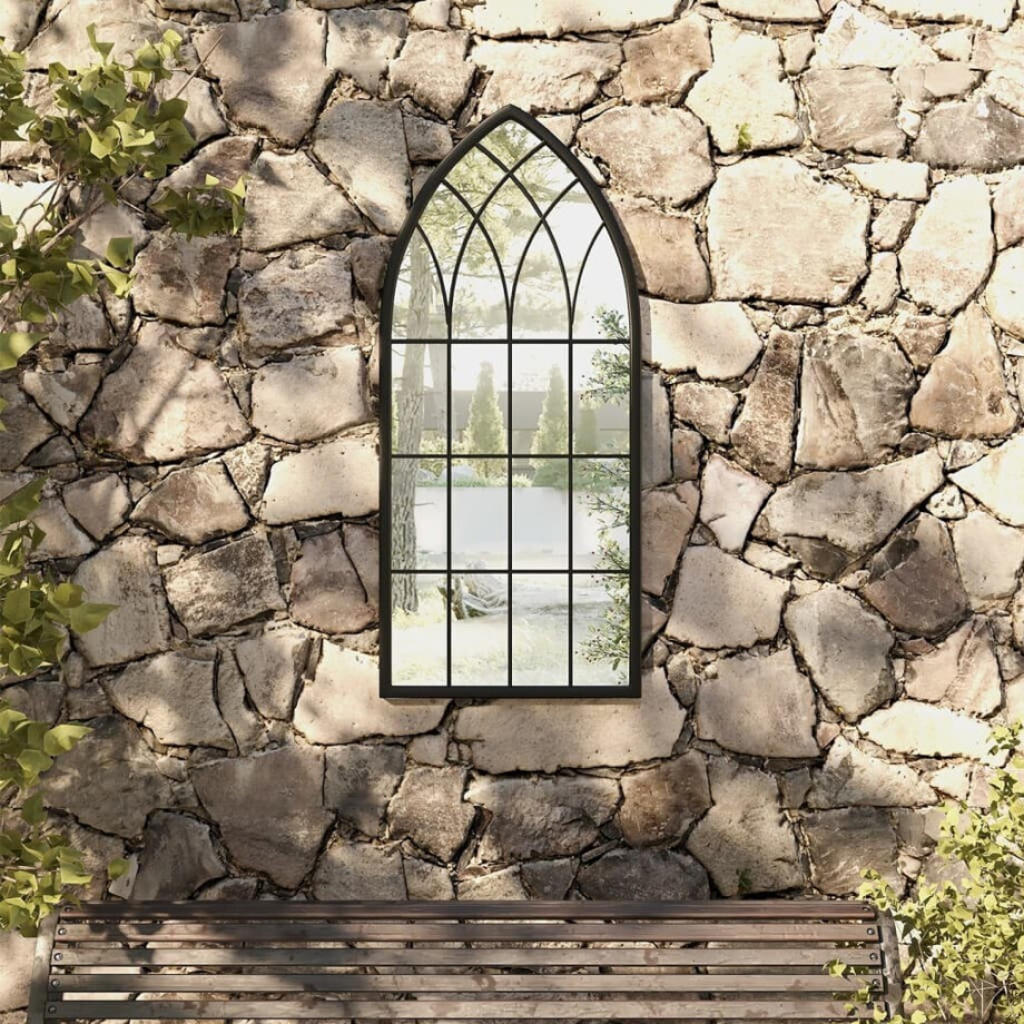 vidaXL Tuinspiegel 100x45 cm ijzer zwart afbeelding 1
