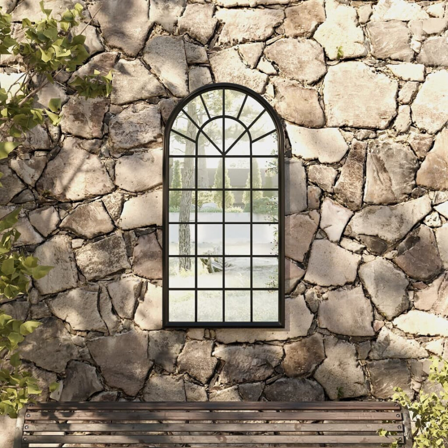vidaXL Tuinspiegel 90x45 cm ijzer zwart afbeelding 1