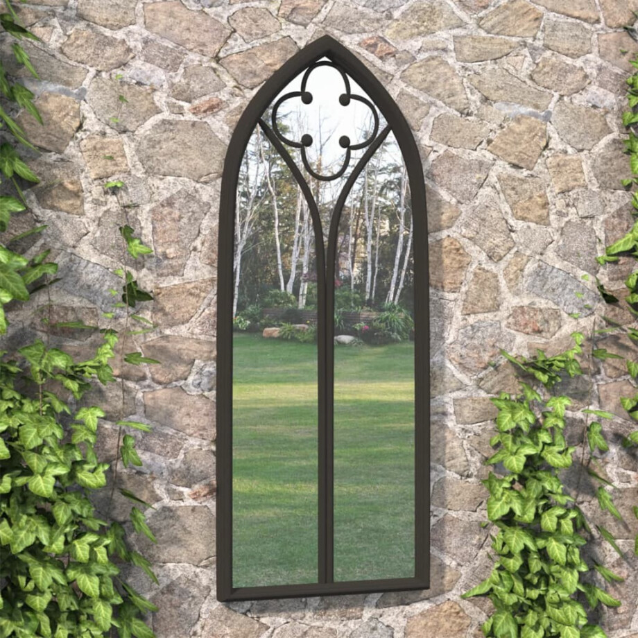 vidaXL Tuinspiegel 100x45 cm ijzer zwart afbeelding 1
