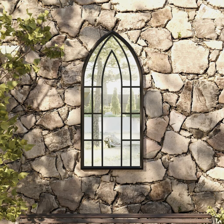 vidaXL Tuinspiegel 100x45 cm ijzer zwart afbeelding 1