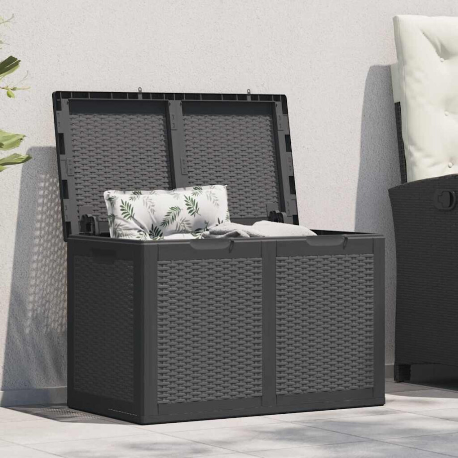 vidaXL Tuinbox 180 L PP rattan zwart vidaXL Tuinbox 180 L PP rattan zwart afbeelding 1
