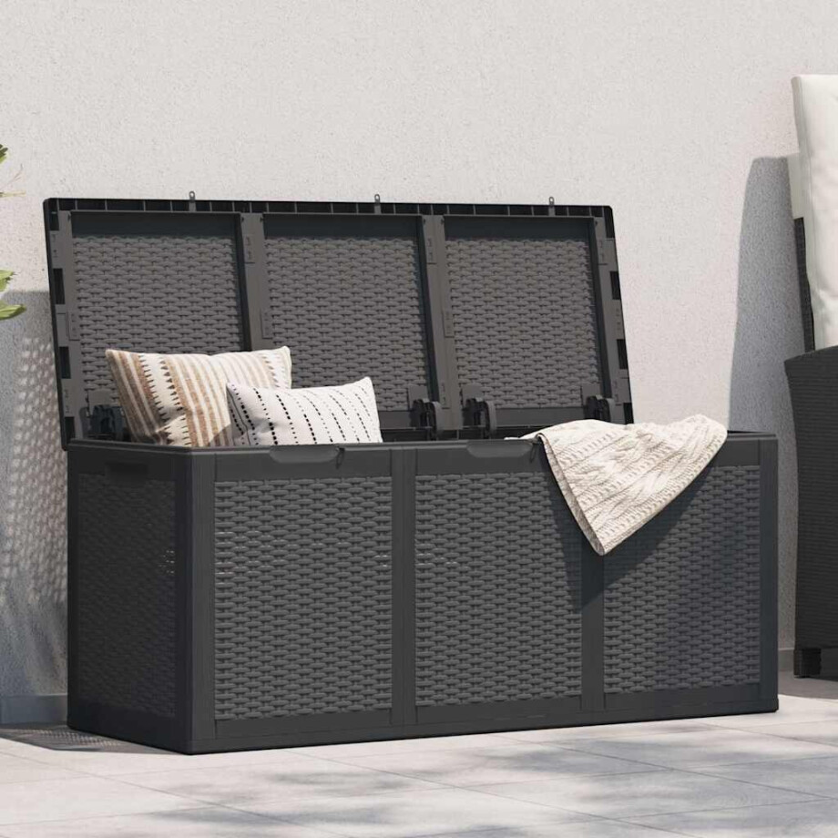 vidaXL Tuinbox 270 L PP rattan zwart afbeelding 1