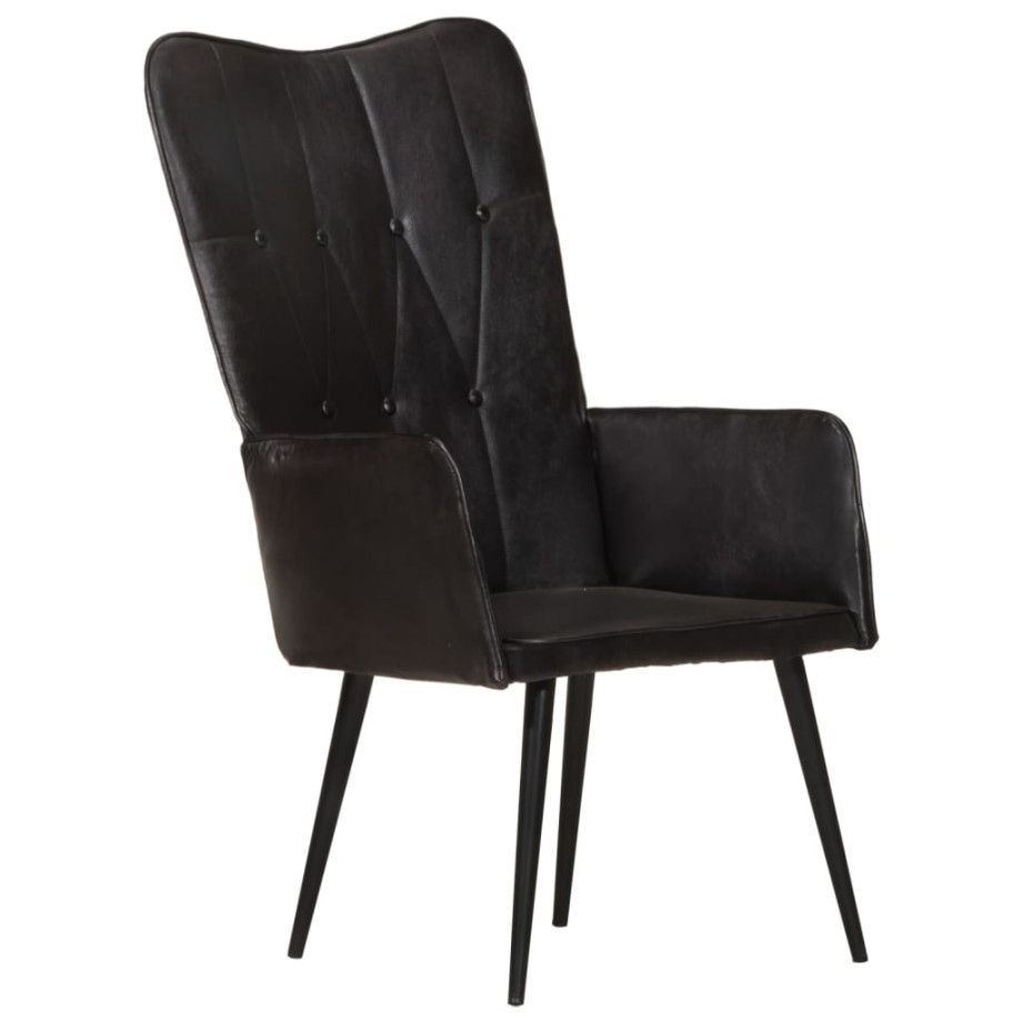 vidaXL Fauteuil echt leer zwart afbeelding 1