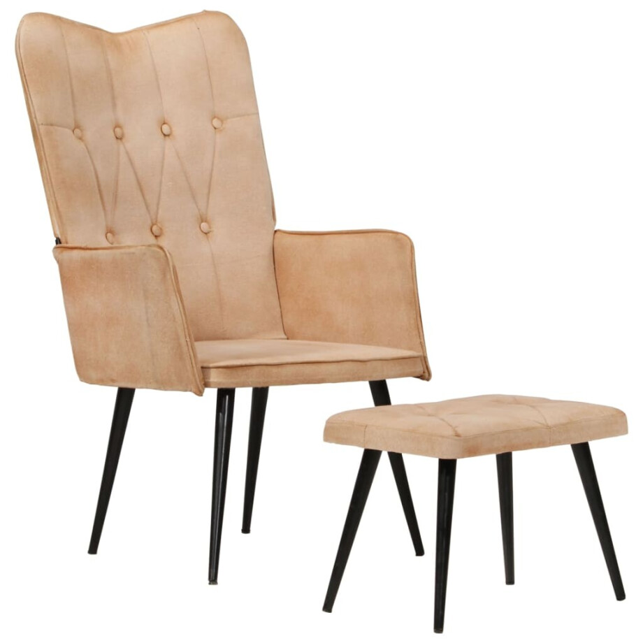 vidaXL Fauteuil met voetensteun canvas crèmekleurig afbeelding 1