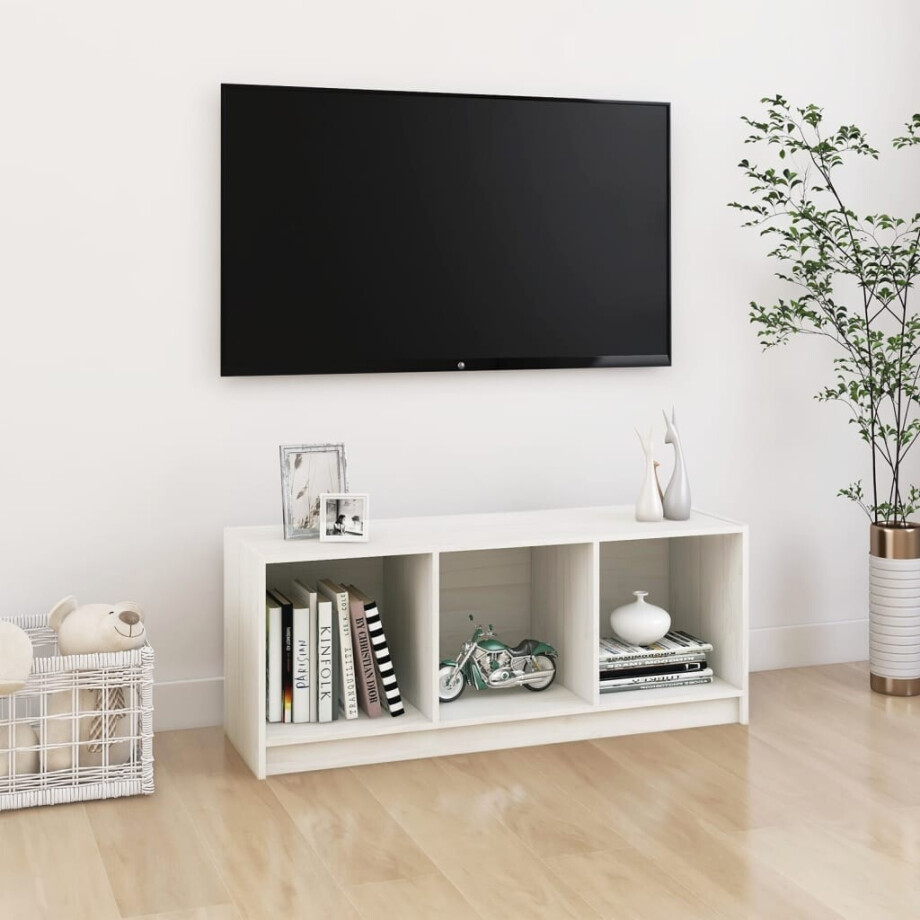 vidaXL Tv-meubel 104x33x41 cm massief grenenhout wit vidaXL Tv-meubel 104x33x41 cm massief grenenhout wit afbeelding 1