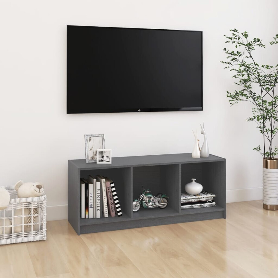 vidaXL Tv-meubel 104x33x41 cm massief grenenhout grijs vidaXL Tv-meubel 104x33x41 cm massief grenenhout grijs afbeelding 1