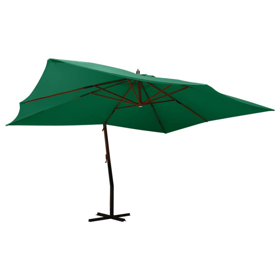 vidaXL Zweefparasol met houten paal 400x300 cm groen afbeelding 1