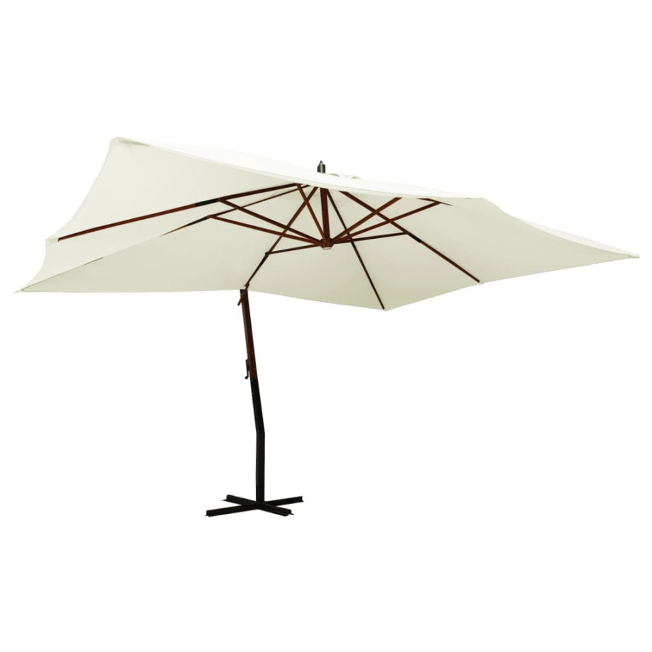 vidaXL Zweefparasol met houten paal 400x300 cm zandwit afbeelding 1