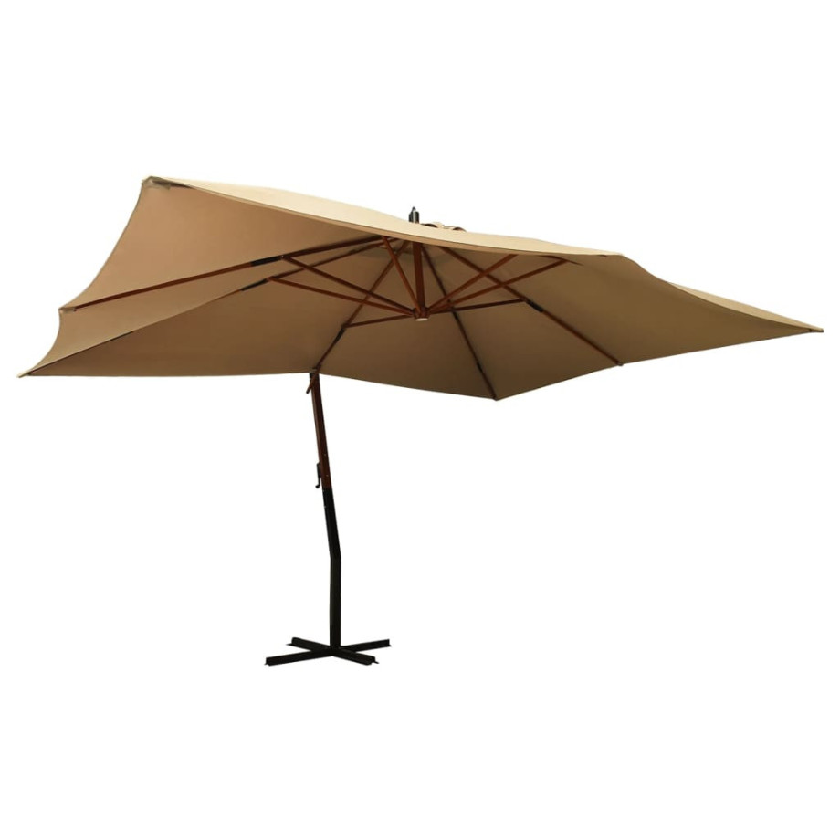 vidaXL Zweefparasol met houten paal 400x300 cm taupe afbeelding 1