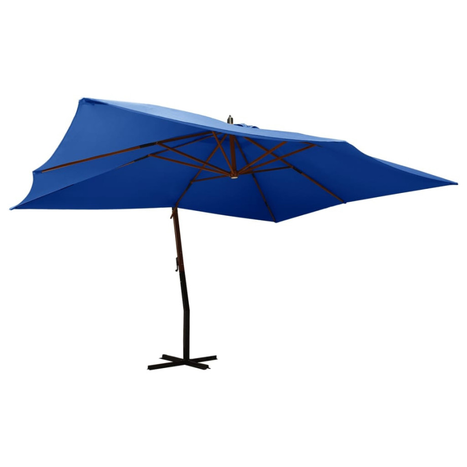 vidaXL Zweefparasol met houten paal 400x300 cm azuurblauw afbeelding 1