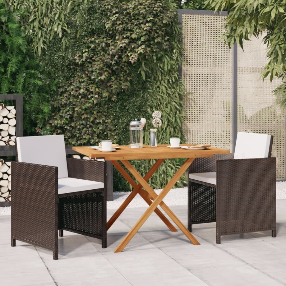 vidaXL 3-delige Tuinset met kussens poly rattan bruin vidaXL 3-delige Tuinset met kussens poly rattan bruin afbeelding 1