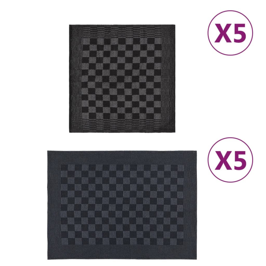 vidaXL 10-delige Keukendoekenset katoen zwart en grijs afbeelding 1