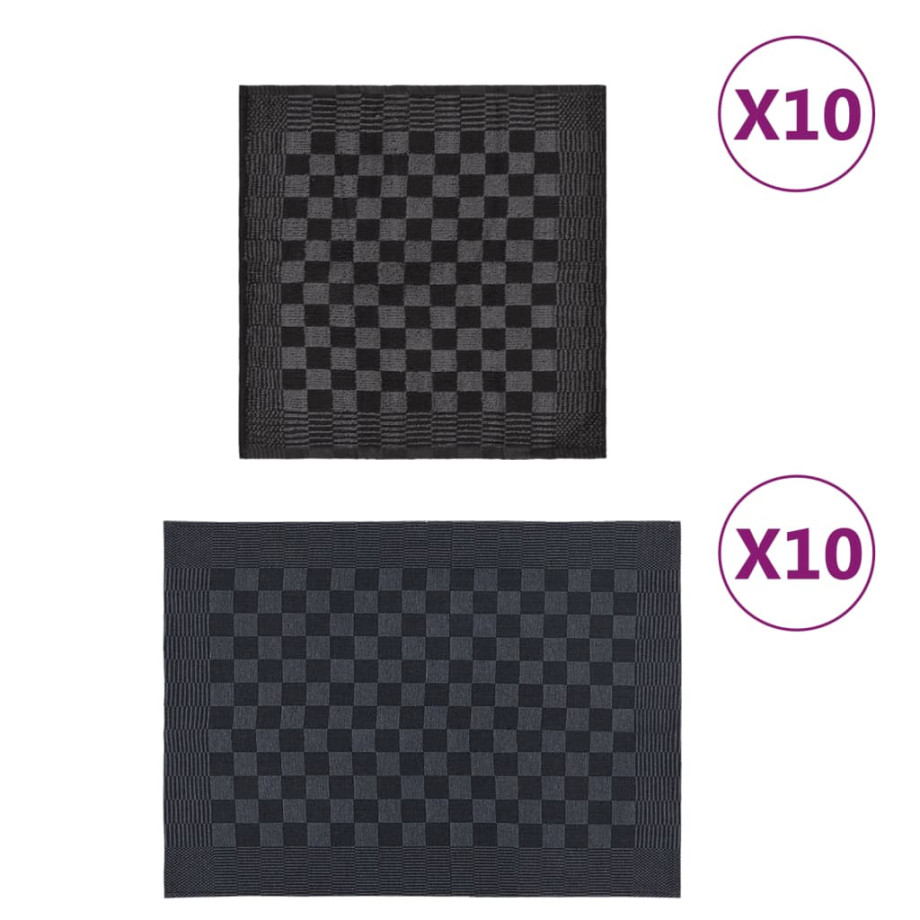 vidaXL 20-delige Keukendoekenset katoen zwart en grijs afbeelding 1