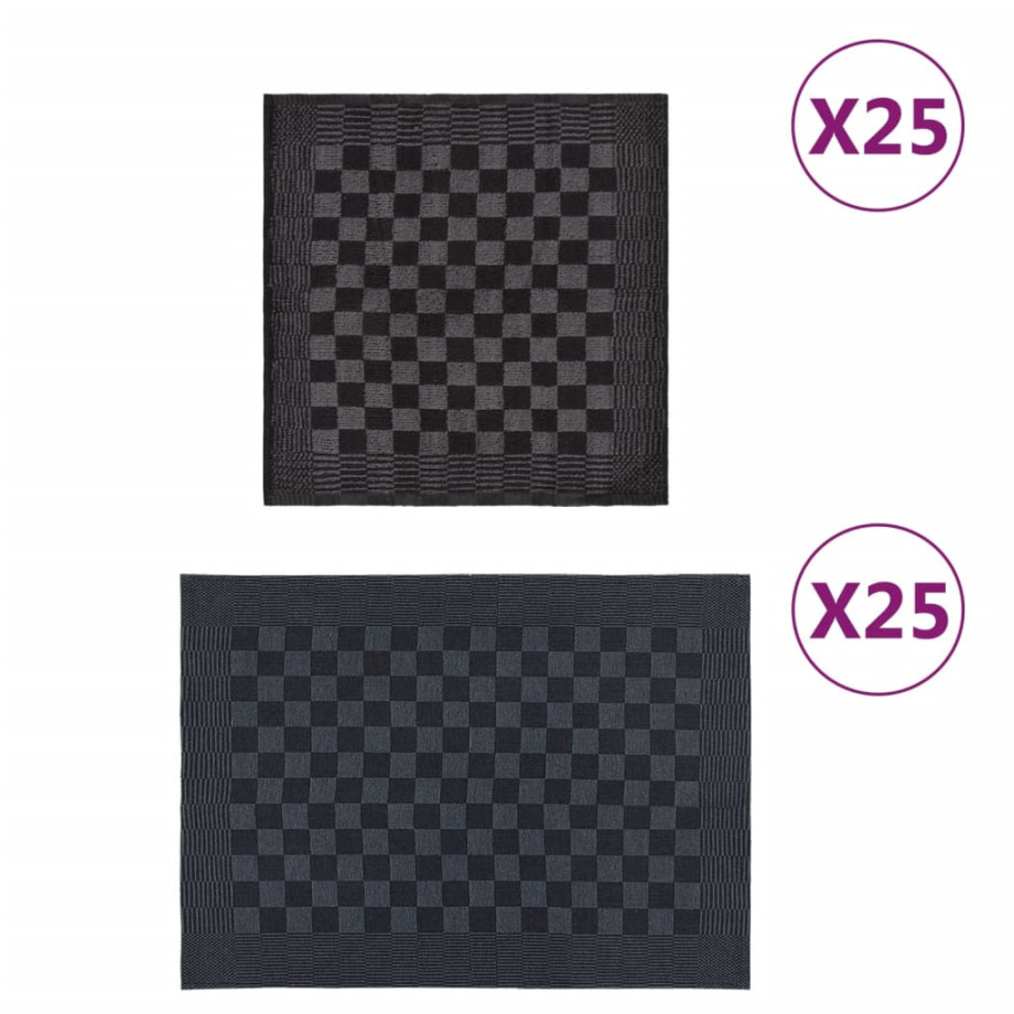 vidaXL 50-delige Keukendoekenset katoen zwart en grijs afbeelding 1