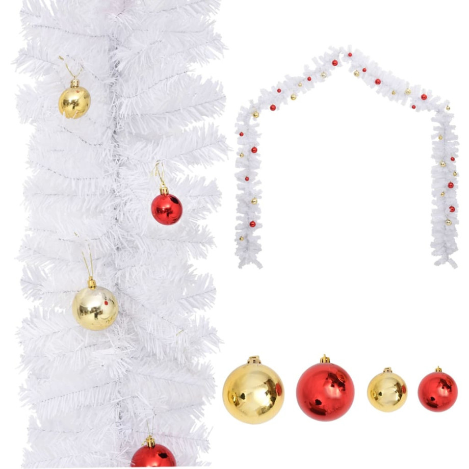 vidaXL Kerstslinger versierd met kerstballen 5 m wit afbeelding 1