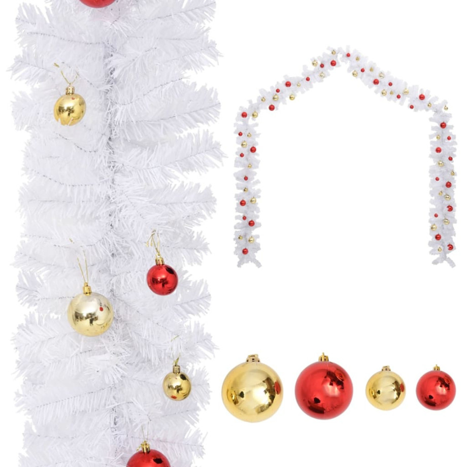vidaXL Kerstslinger versierd met kerstballen 10 m wit afbeelding 1