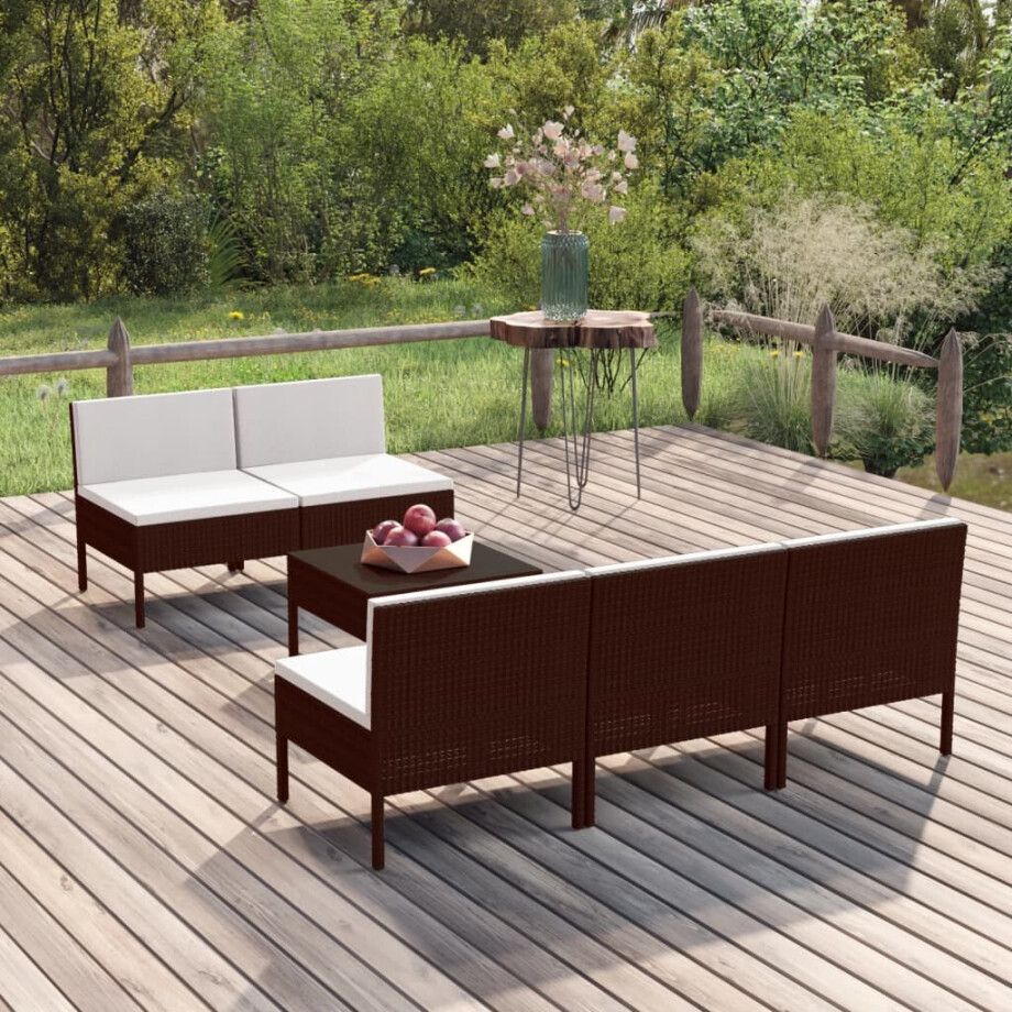 vidaXL 6-delige Loungeset met kussens poly rattan bruin afbeelding 1